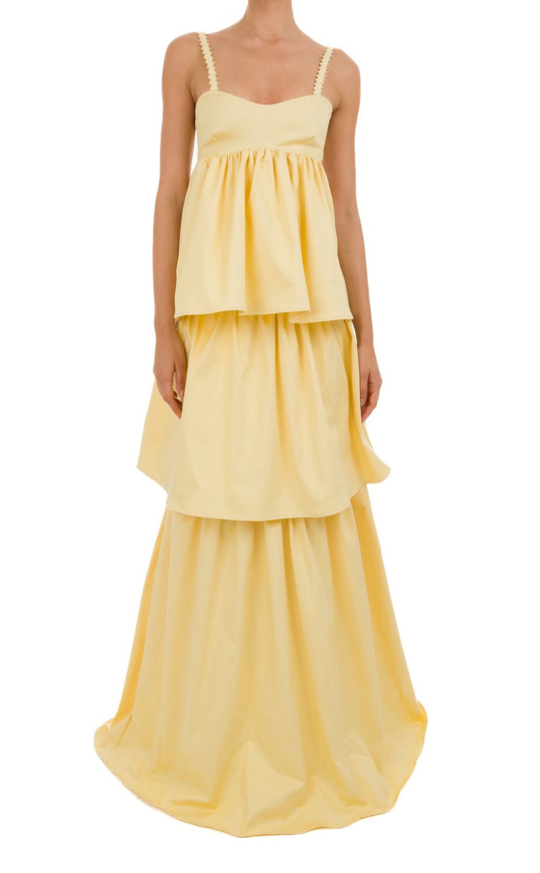 Abito a balza giallo con pizzo Clara Aestas