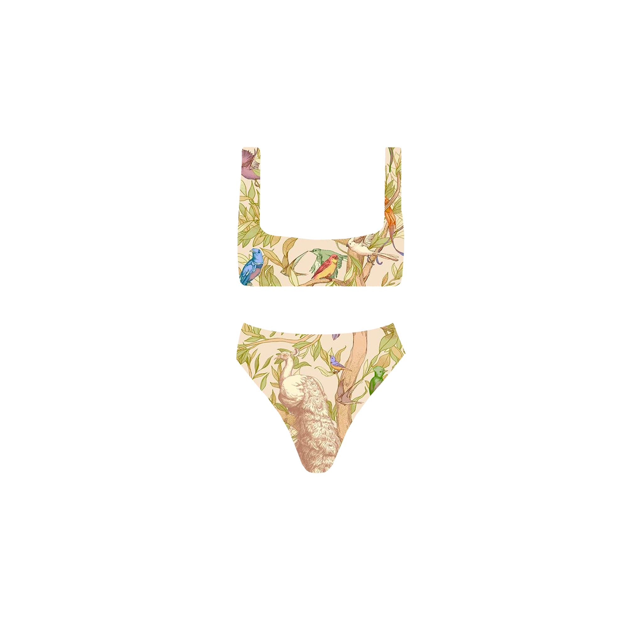 Bikini con top bralette disegno uccelli Clara Aestas