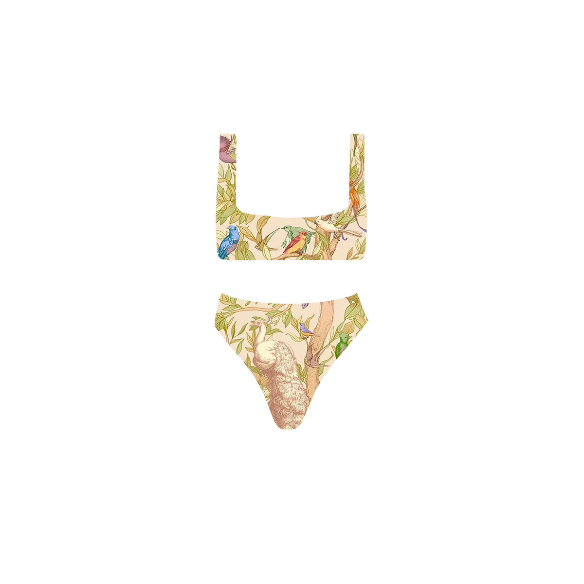 Bikini con top bralette disegno uccelli