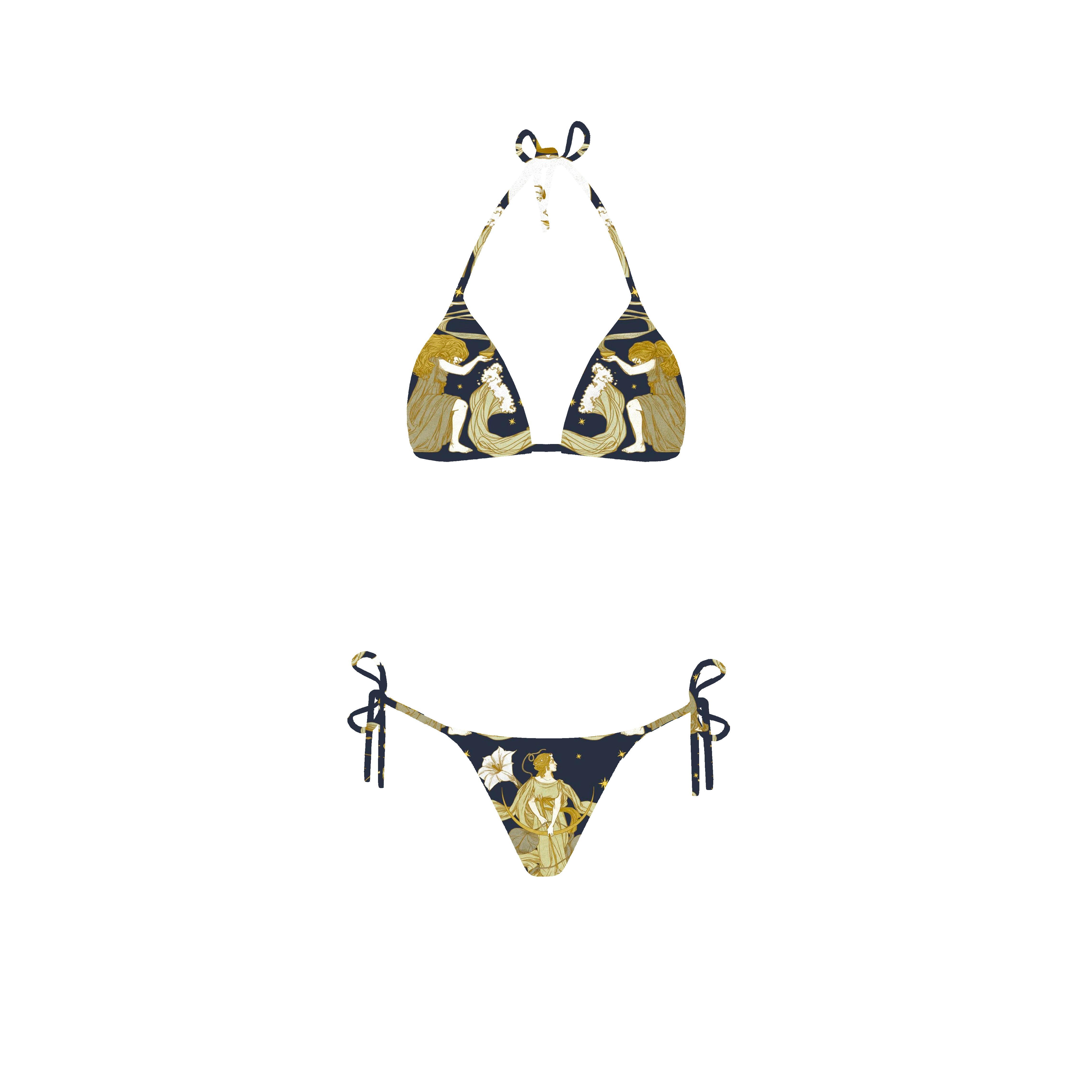 Moon bikini triangolo lurex con disegno lune Clara Aestas