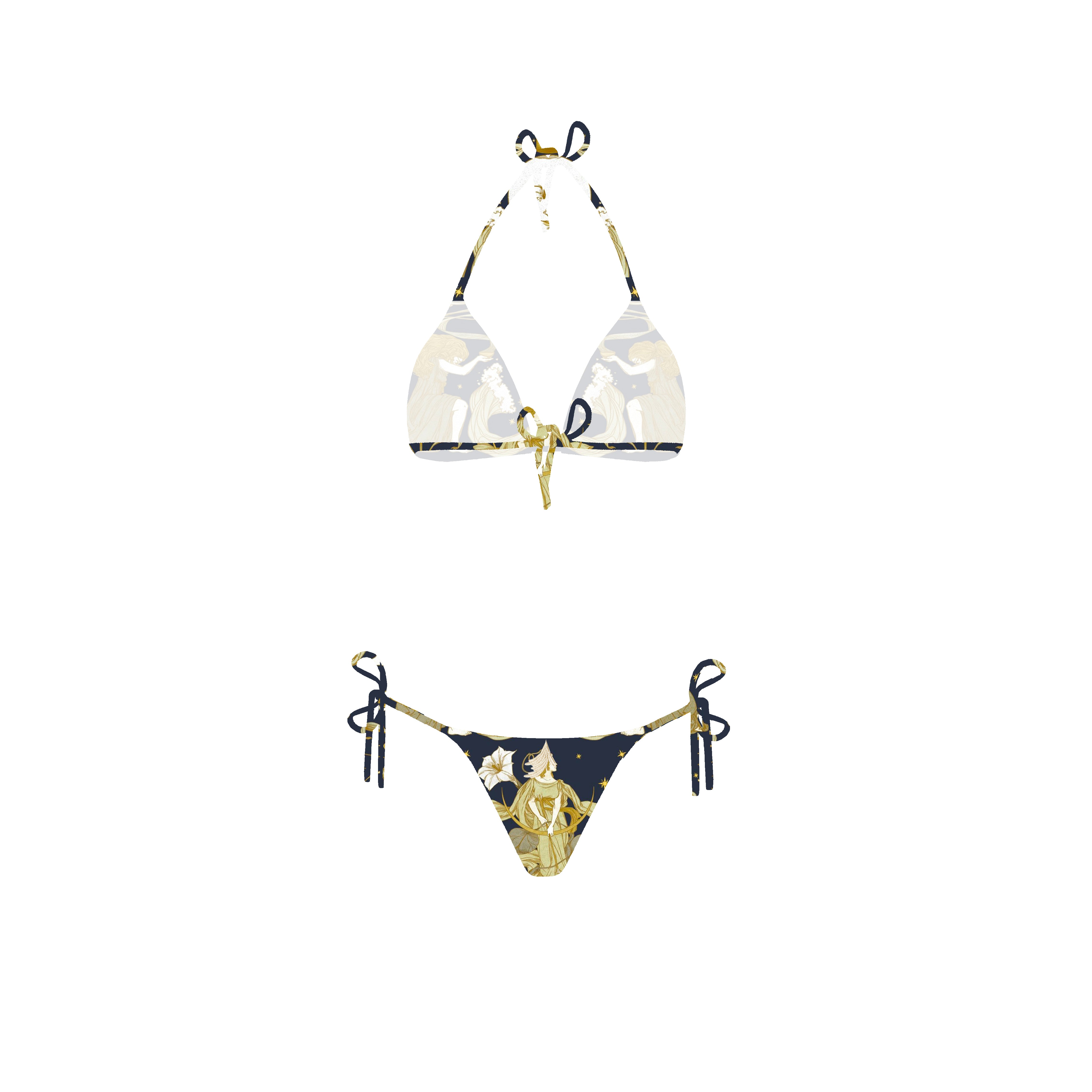 Moon bikini triangolo lurex con disegno lune Clara Aestas